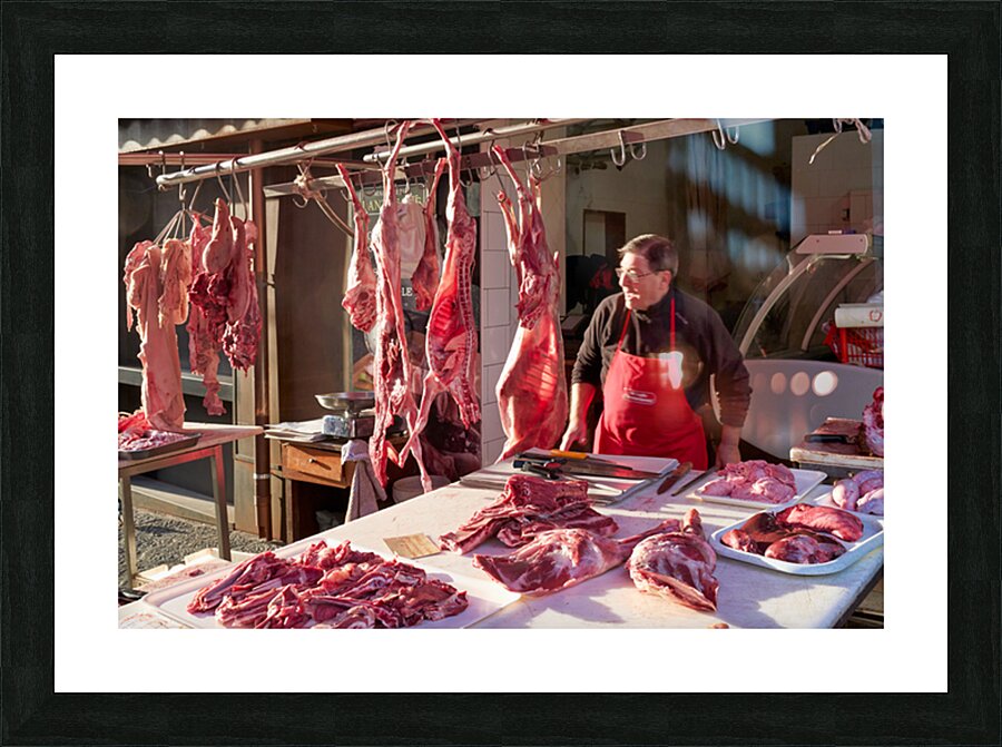 Market scene in Catania with fresh meat on display Picture Frame print