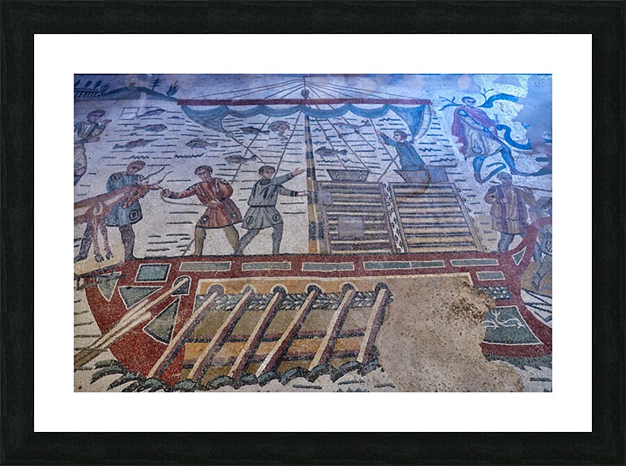 Mosaics show scenes of daily life at Villa Romana del Casale in  Picture Frame print