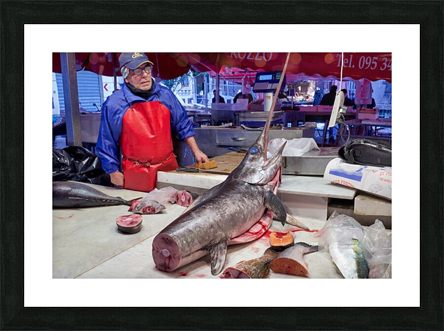 Explore Catanias Piscaria market for seafood and local goods Picture Frame print