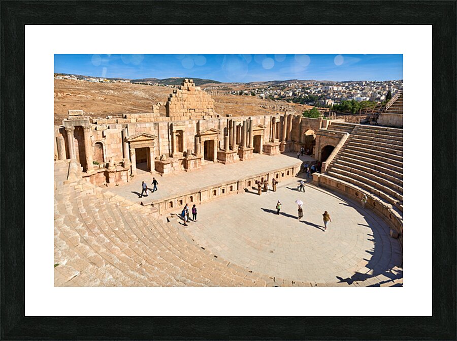 Exploring the ancient theatre in Gerasa Jerash in Jordan Picture Frame print