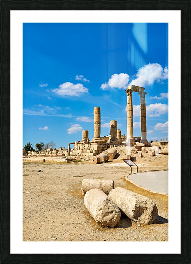 Ruins of the Citadel in Amman with pillars and cloudy sky Picture Frame print