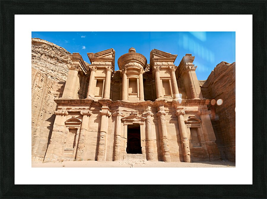 Visit to the Monastery at Petra in Jordan under clear blue sky Picture Frame print