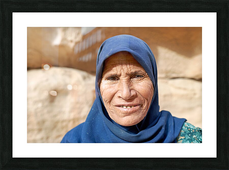 Portrait of an old woman at Little Petra in Jordan Picture Frame print