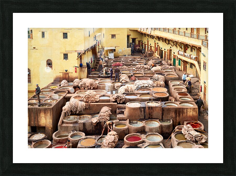 Chouara Tannery in Fez Morocco showing leather dyeing process Picture Frame print
