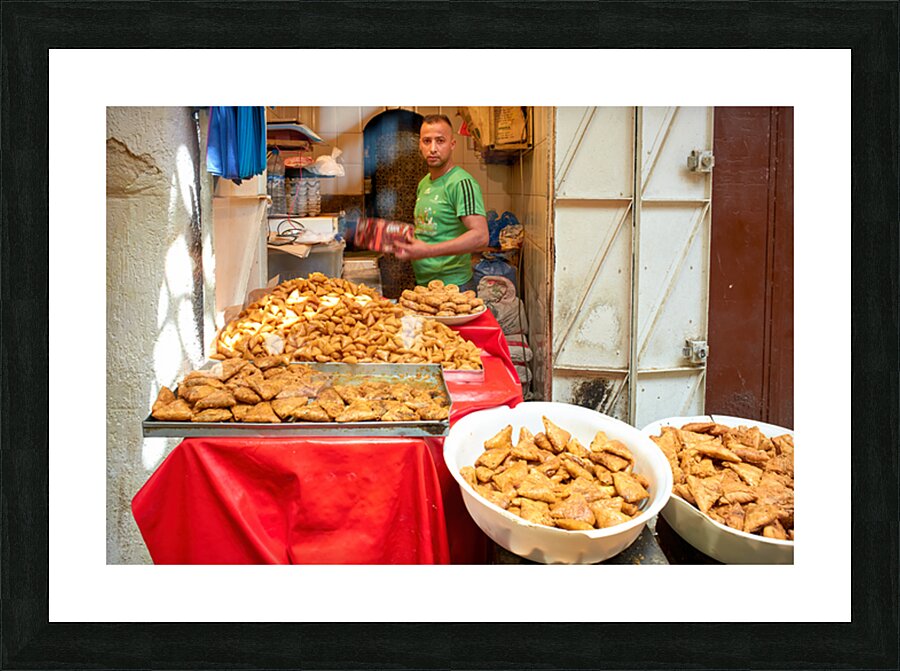 Fried sweets stall in the old town of Fez Morocco selling treat Picture Frame print
