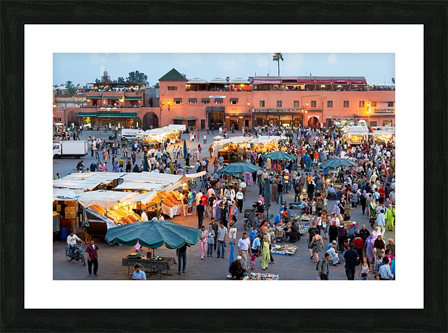 Sunset scene at Djema el Fna square in Marrakesh Morocco Picture Frame print
