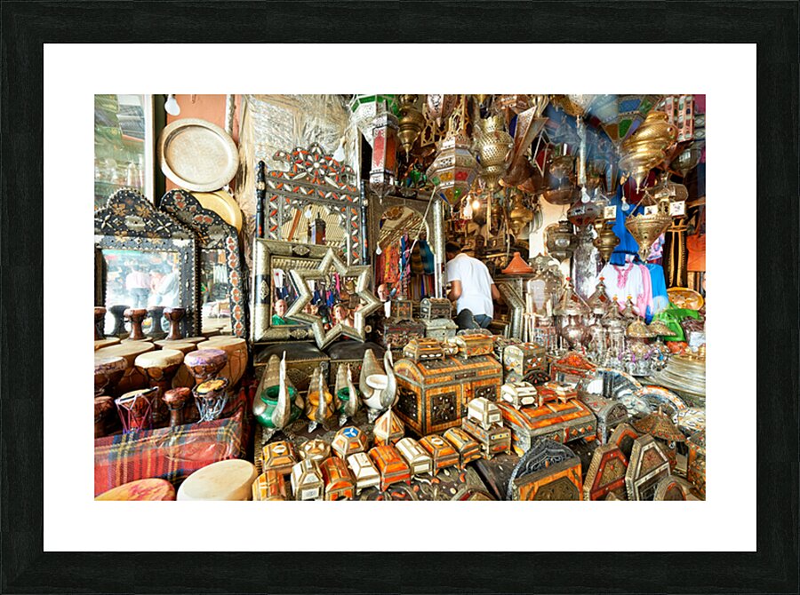 Exploring a souvenir shop in the old town of Marrakesh Morocco Picture Frame print