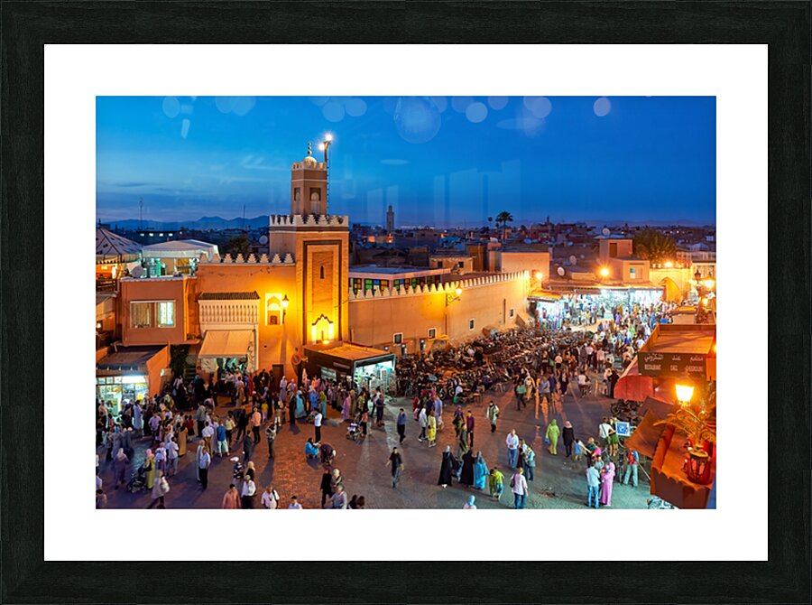 Sunset at Djema el Fna square in Marrakesh Morocco Picture Frame print