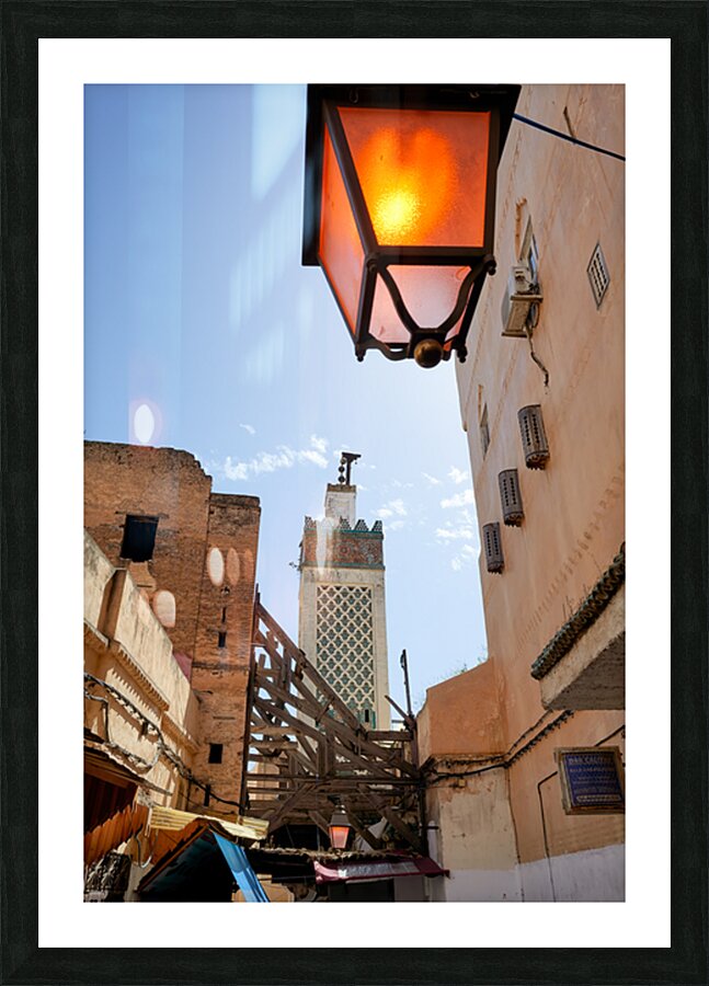 Narrow alleys in the Medina of Fez Morocco showcase daily life Picture Frame print