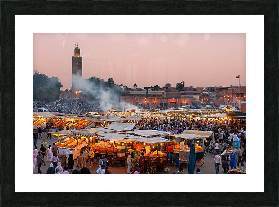 Sunset at Djema el Fna square in Marrakesh Morocco Picture Frame print