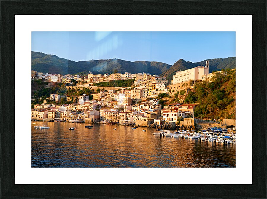 Sunrise over scilla in chianalea calabria italy Picture Frame print