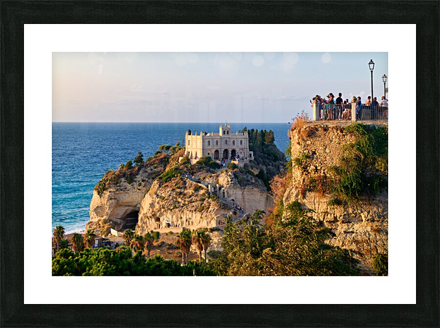 Tourists view Santa Maria dellIsola Monastery in Tropea Calabri Picture Frame print