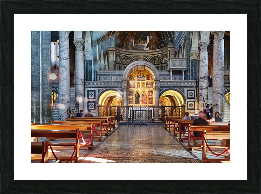 People walk inside basilica di san miniato in Florence Tuscany Picture Frame print