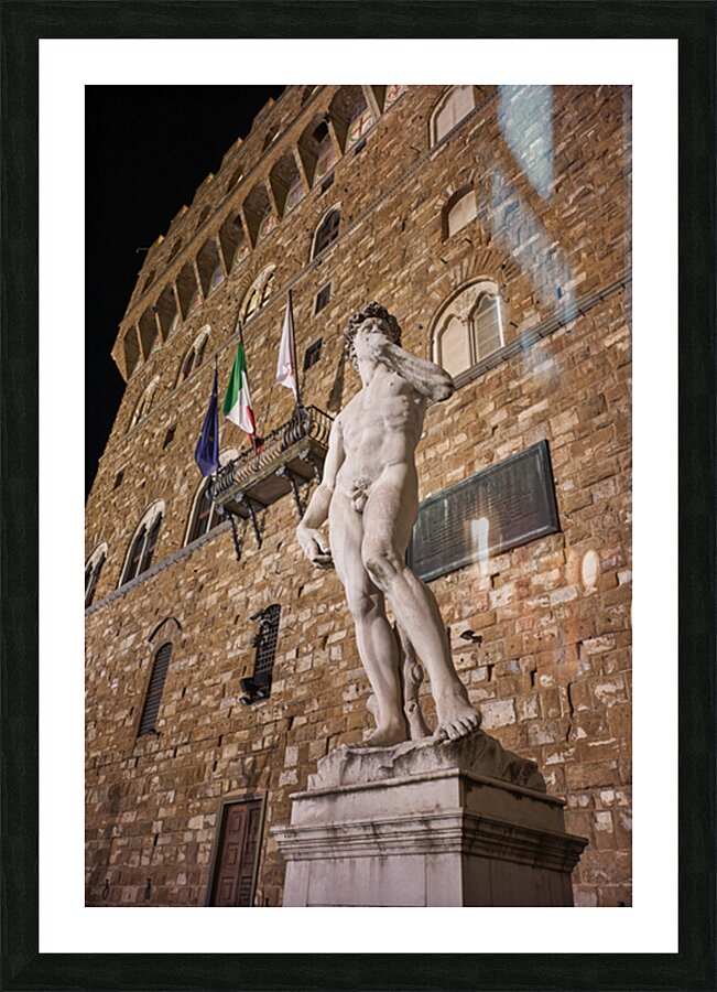 David statue by Michelangelo in Florence Tuscany at night Picture Frame print