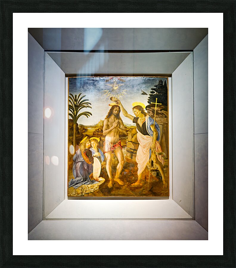 Baptism of Christ by Leonardo da Vinci at Uffizi Gallery Florenc Picture Frame print