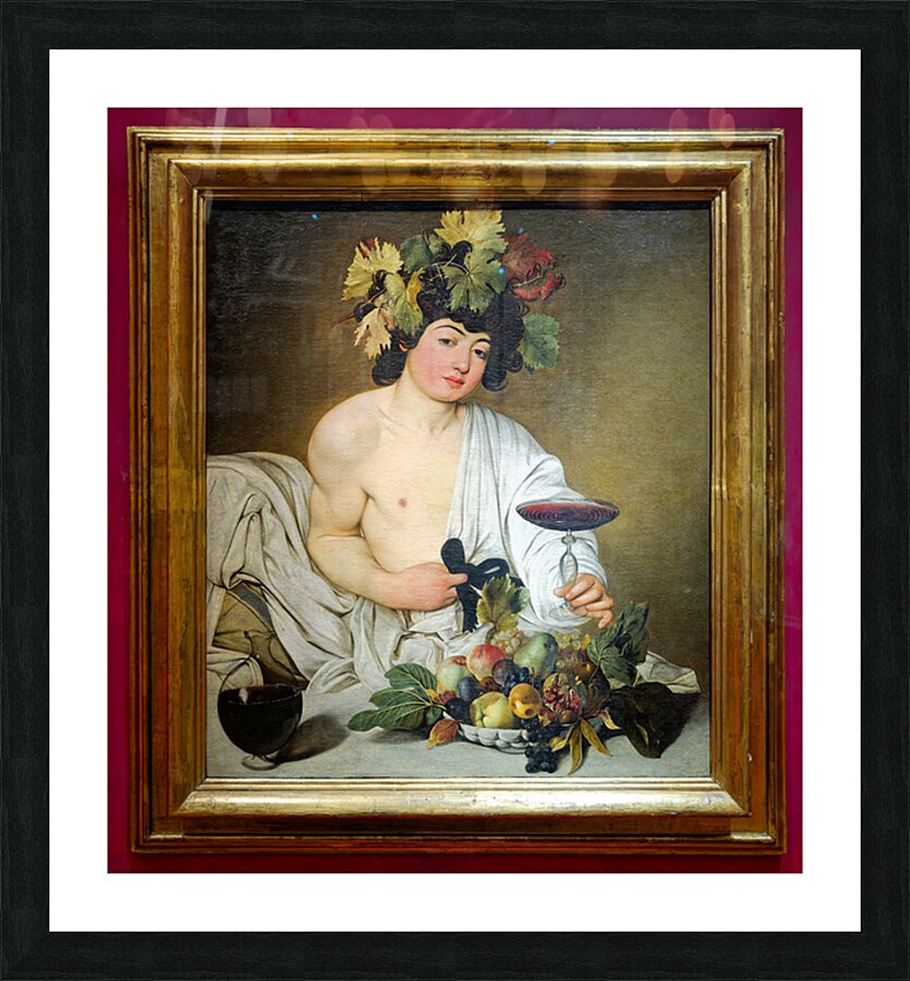 Artwork of bacchus by caravaggio in uffizi gallery florence Picture Frame print