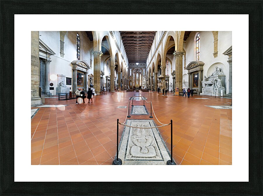 Visitors explore Basilica di Santa Croce in Florence Tuscany I Picture Frame print