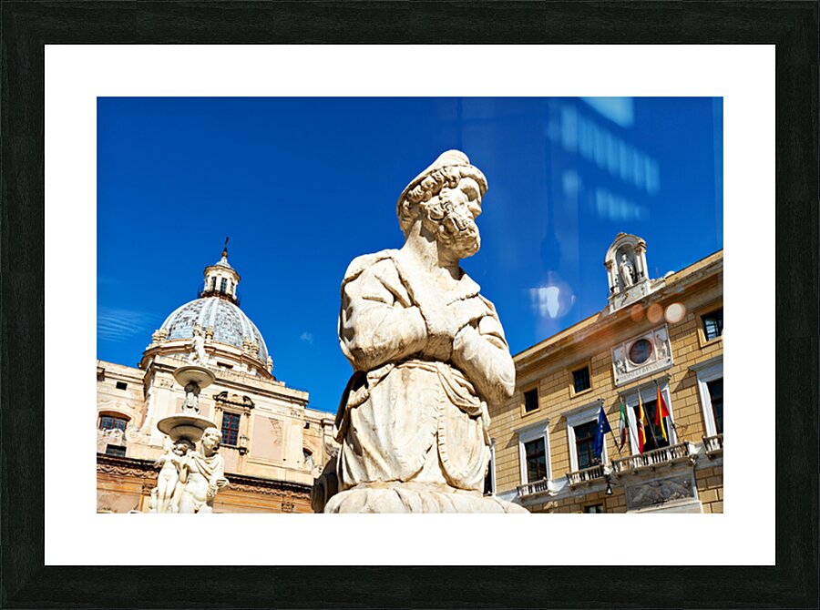 Fountain at Piazza Pretoria in Palermo displays many unique stat Picture Frame print