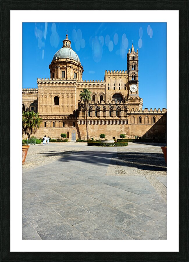 Palermo Cathedral in Sicily with clear blue sky and visitors Picture Frame print