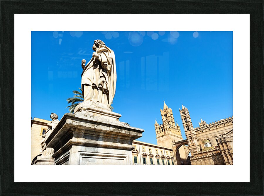 Palermo Cathedral shows statues under clear sky in Sicily Picture Frame print