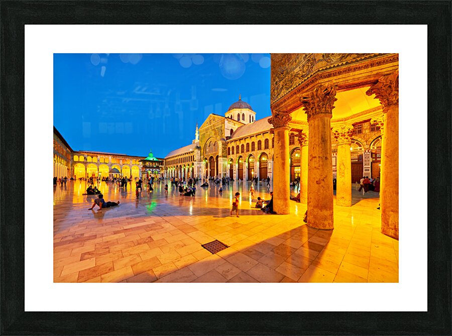 Visitors enjoy evening time at Umayyad Mosque in Damascus Syria Picture Frame print