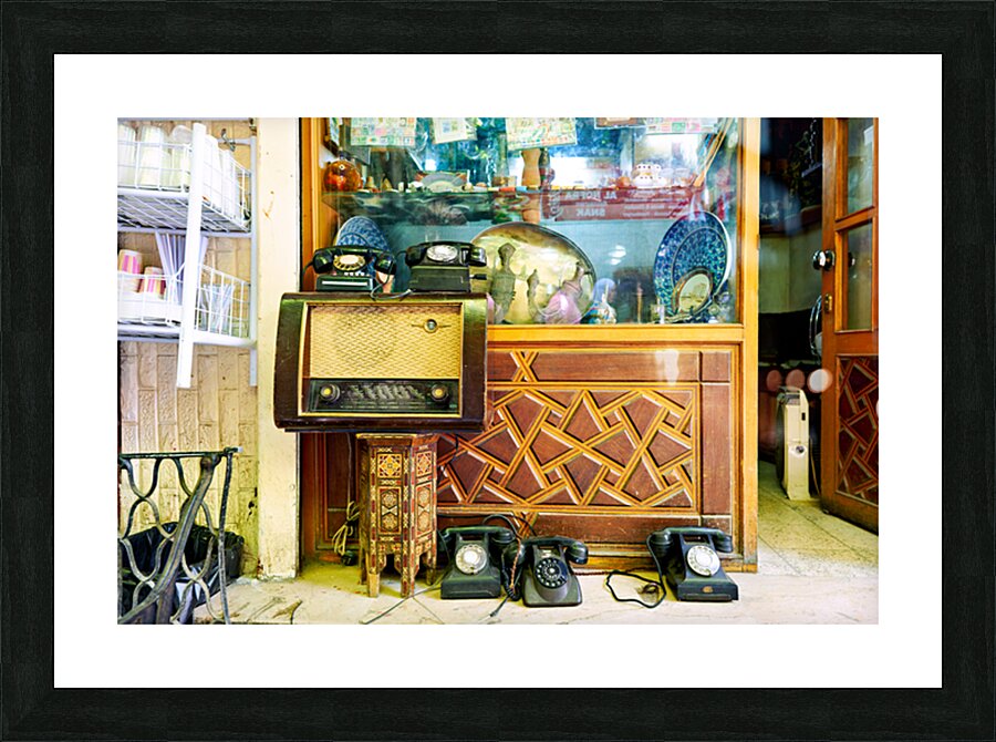 Second hand shop displays vintage items in Damascus Syria Picture Frame print