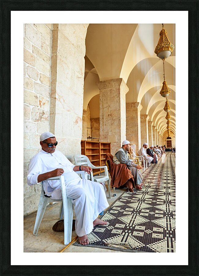 Sitting and waiting at a mosque in Aleppo Syria Picture Frame print