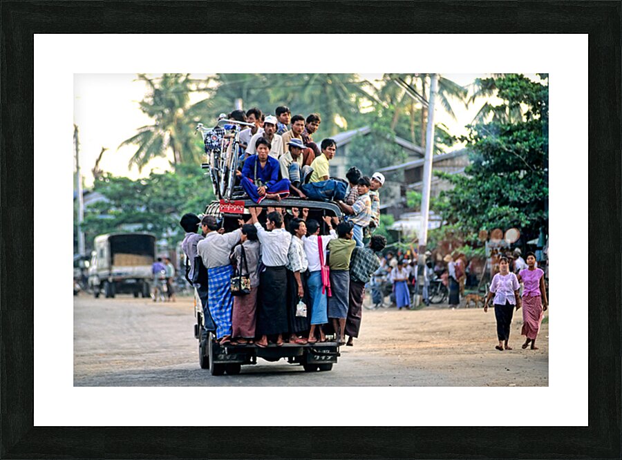 Busy transportation scene in Myanmar during the day Picture Frame print