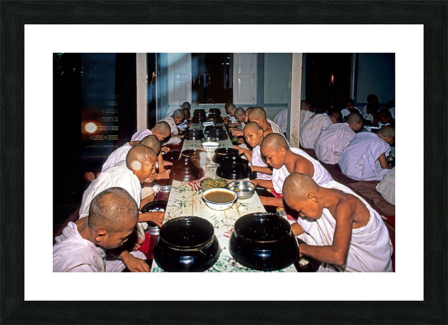 Monks having lunch in Mandalay during the day Picture Frame print