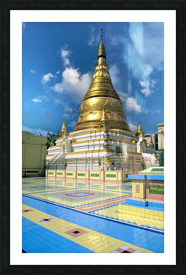 Golden stupa at Sagaing Paya in Myanmar under blue sky Picture Frame print