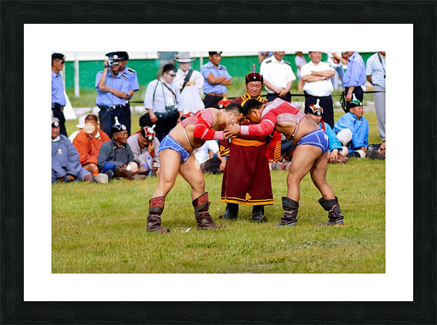 Wrestling matches take place during Naadam festival in Ulaanbaat Picture Frame print