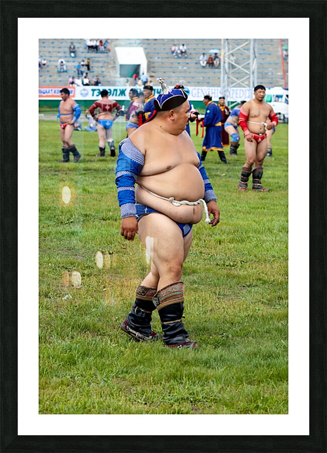 Wrestling at Naadam festival in Ulaanbaatar Mongolia Picture Frame print