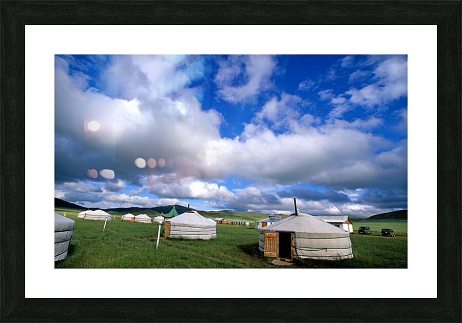 Mongolic nomadic tents in a grassland in Mongolia Picture Frame print