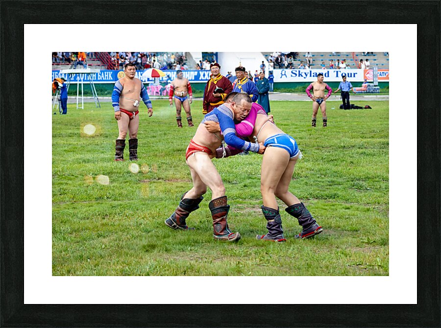 Wrestling matches at Naadam festival in Ulaanbaatar Mongolia Picture Frame print
