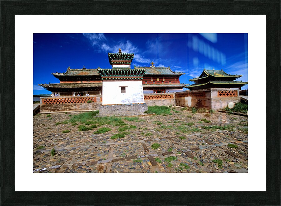 Erdene Zuu Monastery stands in Mongolia under a blue sky Picture Frame print