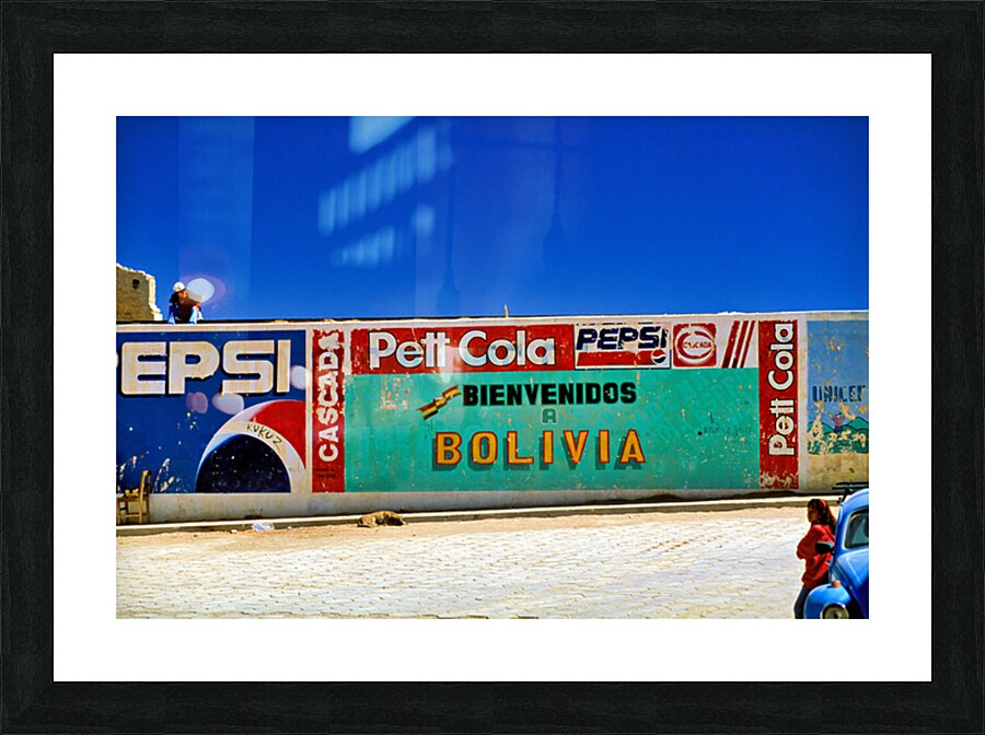 Welcome to Bolivia sign on a wall with old ads. Picture Frame print