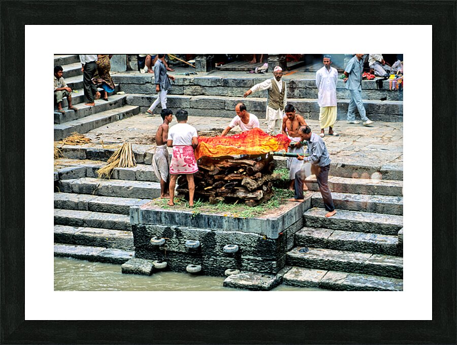 Cremation ceremony at Pashupatinath in Kathmandu Nepal Picture Frame print