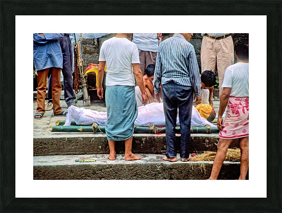 Cremation ceremony at Pashupatinath Temple in Kathmandu Nepal Picture Frame print