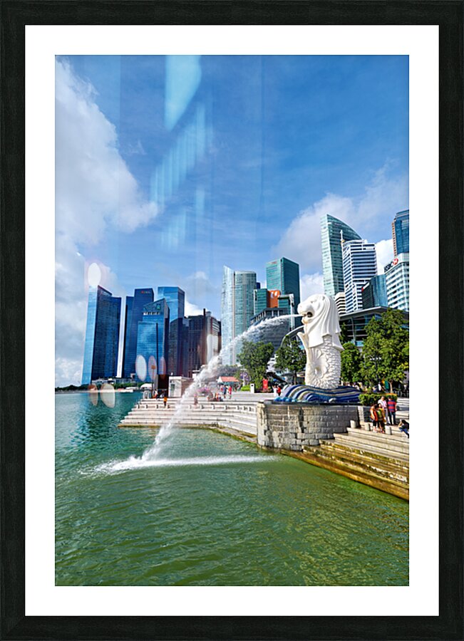 People walk near bridge in Singapore financial district by lush  Picture Frame print