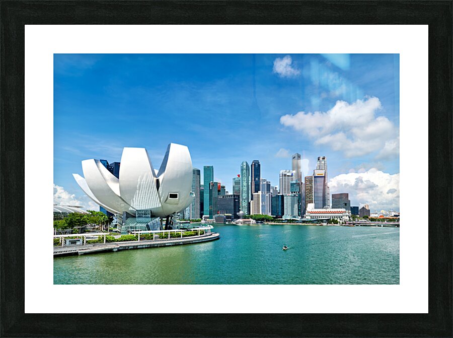 Visitors enjoy view of ArtScience Museum and city skyline in Sin Picture Frame print