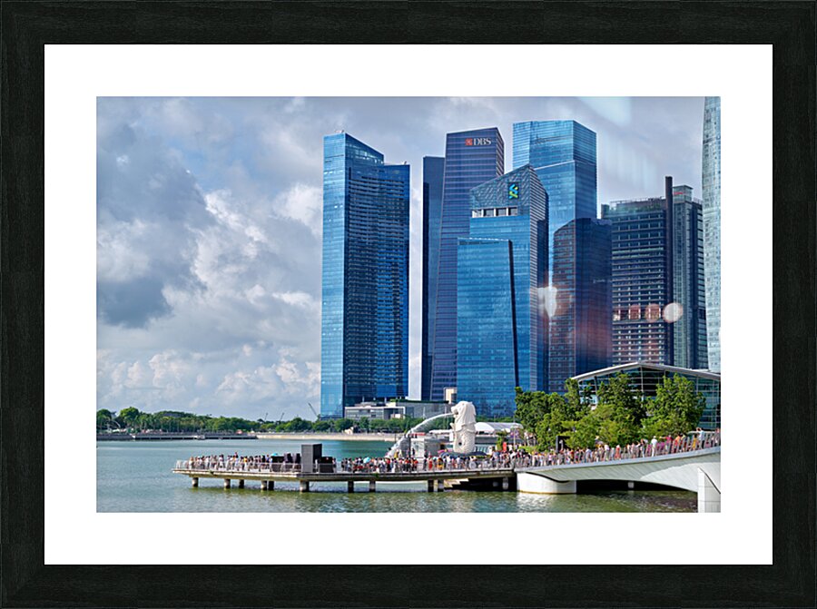 People are walking near a bridge in Singapores financial distri Picture Frame print