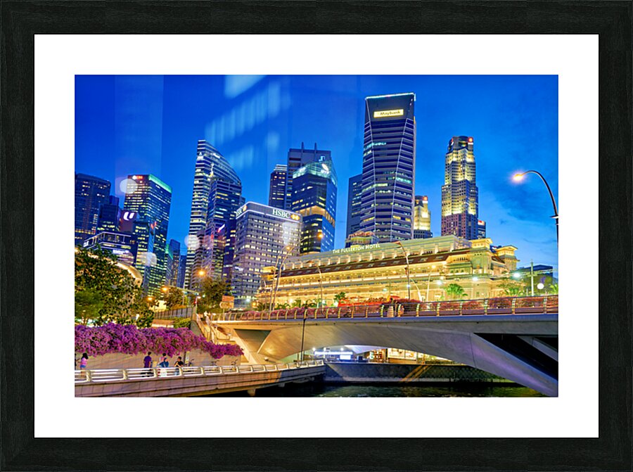 People walk by the waterfront in Marina Bay during sunset in Sin Picture Frame print