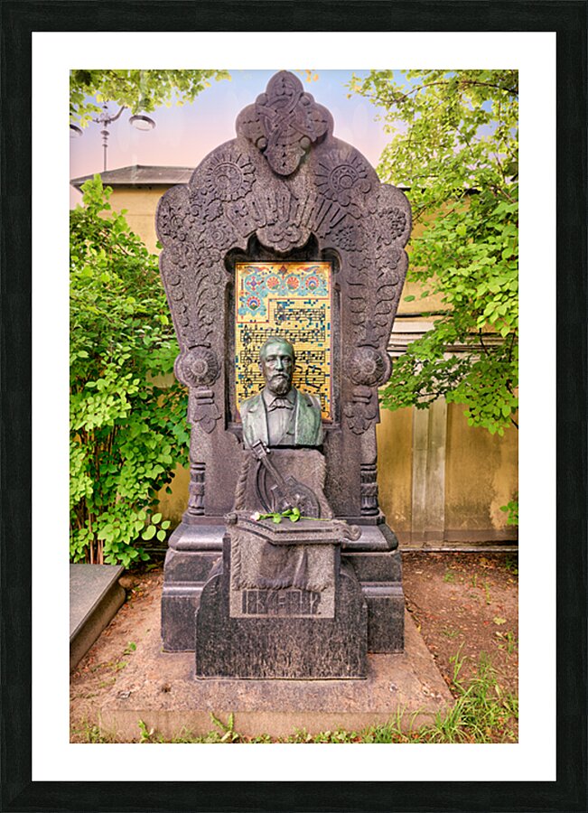 Tchaikovskys grave at Tikhvin cemetery in Saint Petersburg Picture Frame print