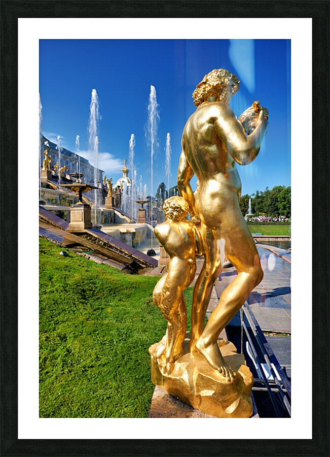 Golden statues at Peterhof Palace in Saint Petersburg Picture Frame print