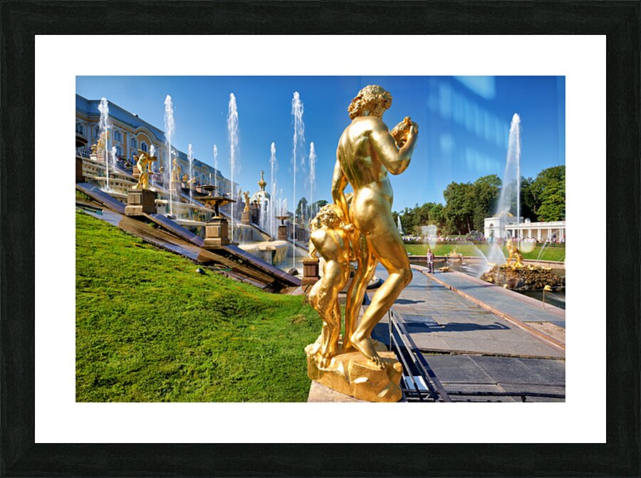 Golden statues at Peterhof Palace in St. Petersburg Russia Picture Frame print