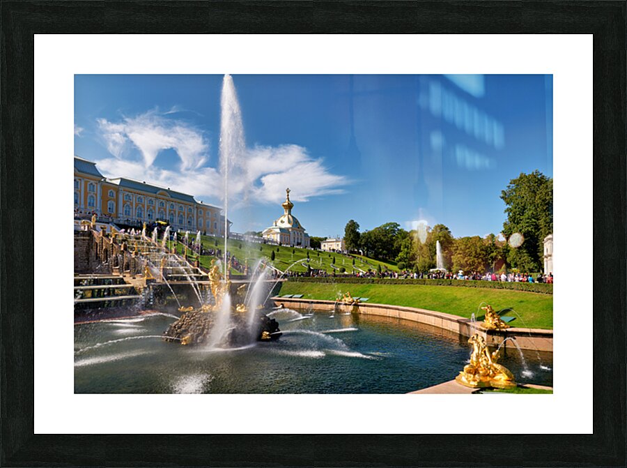 Visitors admire the fountains at Peterhof Palace Picture Frame print
