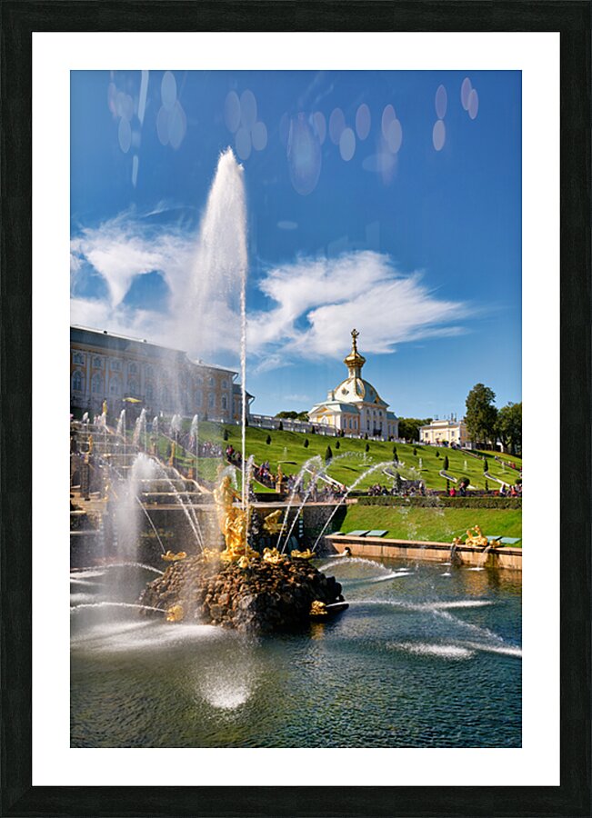 Fountains and gardens at Peterhof Palace in Saint Petersburg Picture Frame print