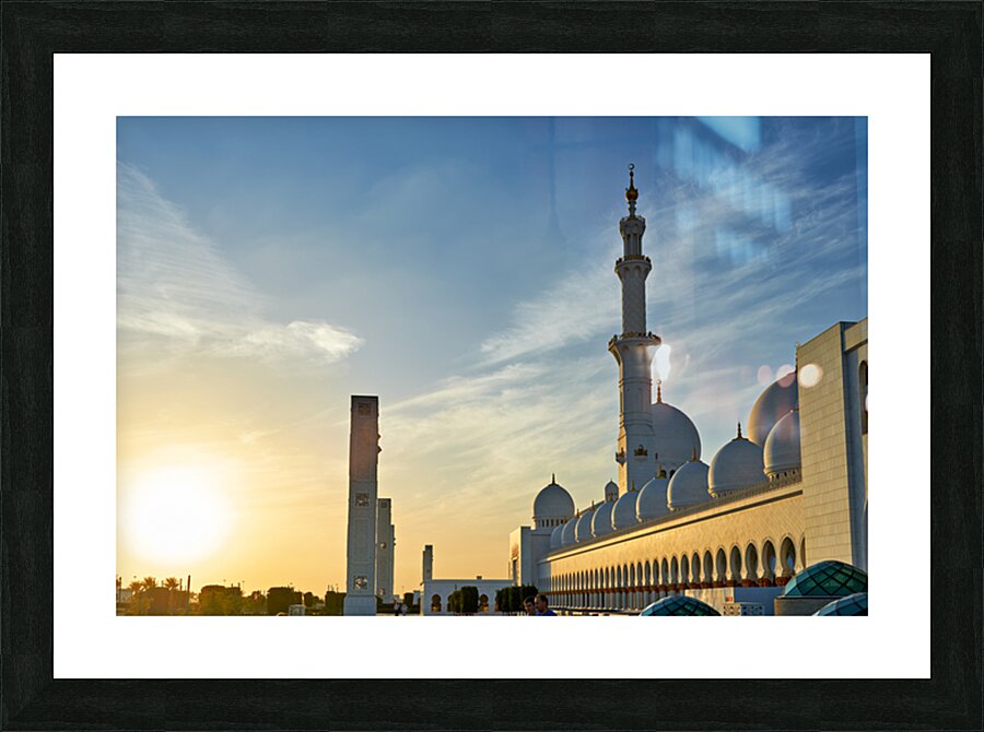 Visit to Sheikh Zayed Grand Mosque in Abu Dhabi at sunset Picture Frame print