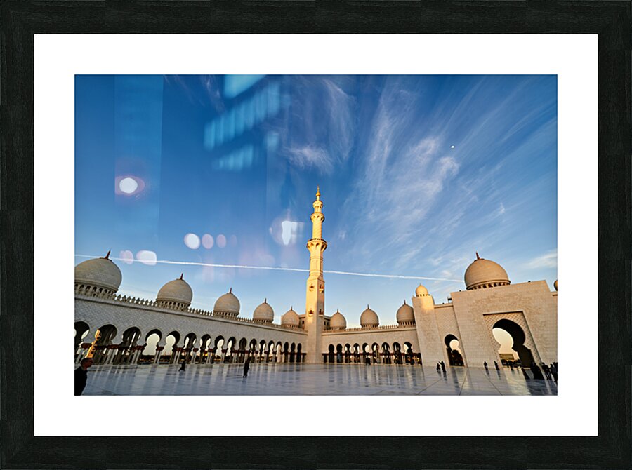 Visit to Sheikh Zayed Grand Mosque in Abu Dhabi at sunset Picture Frame print