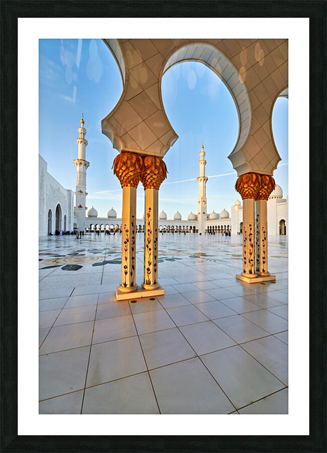 Visit to Sheikh Zayed Grand Mosque in Abu Dhabi at dawn Picture Frame print
